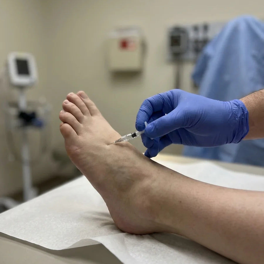 Injection into a swollen foot