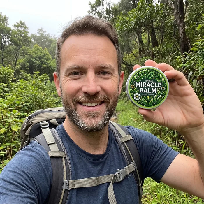 Holding the SoniBalm tin