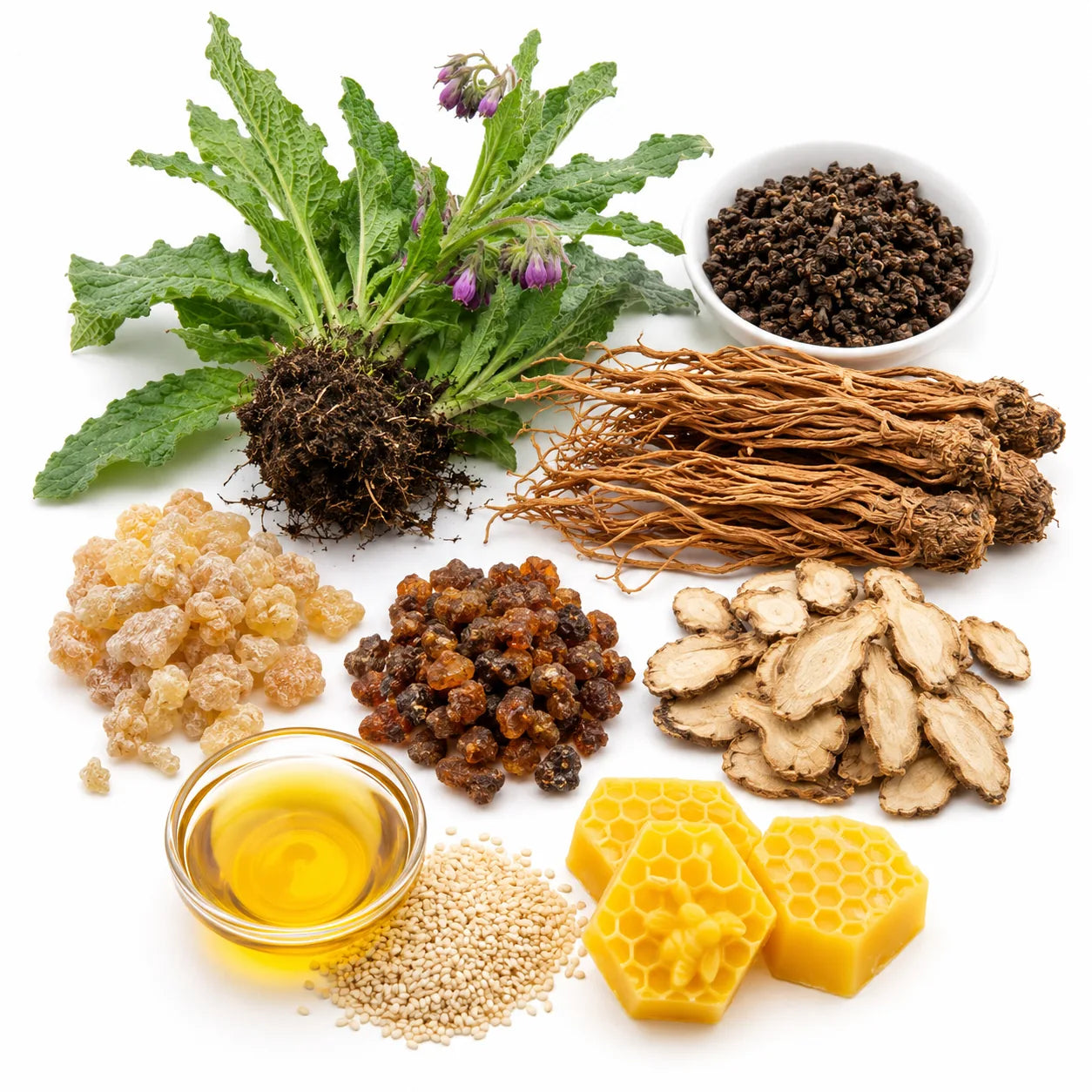 Roots, resins and herbs used in the formula