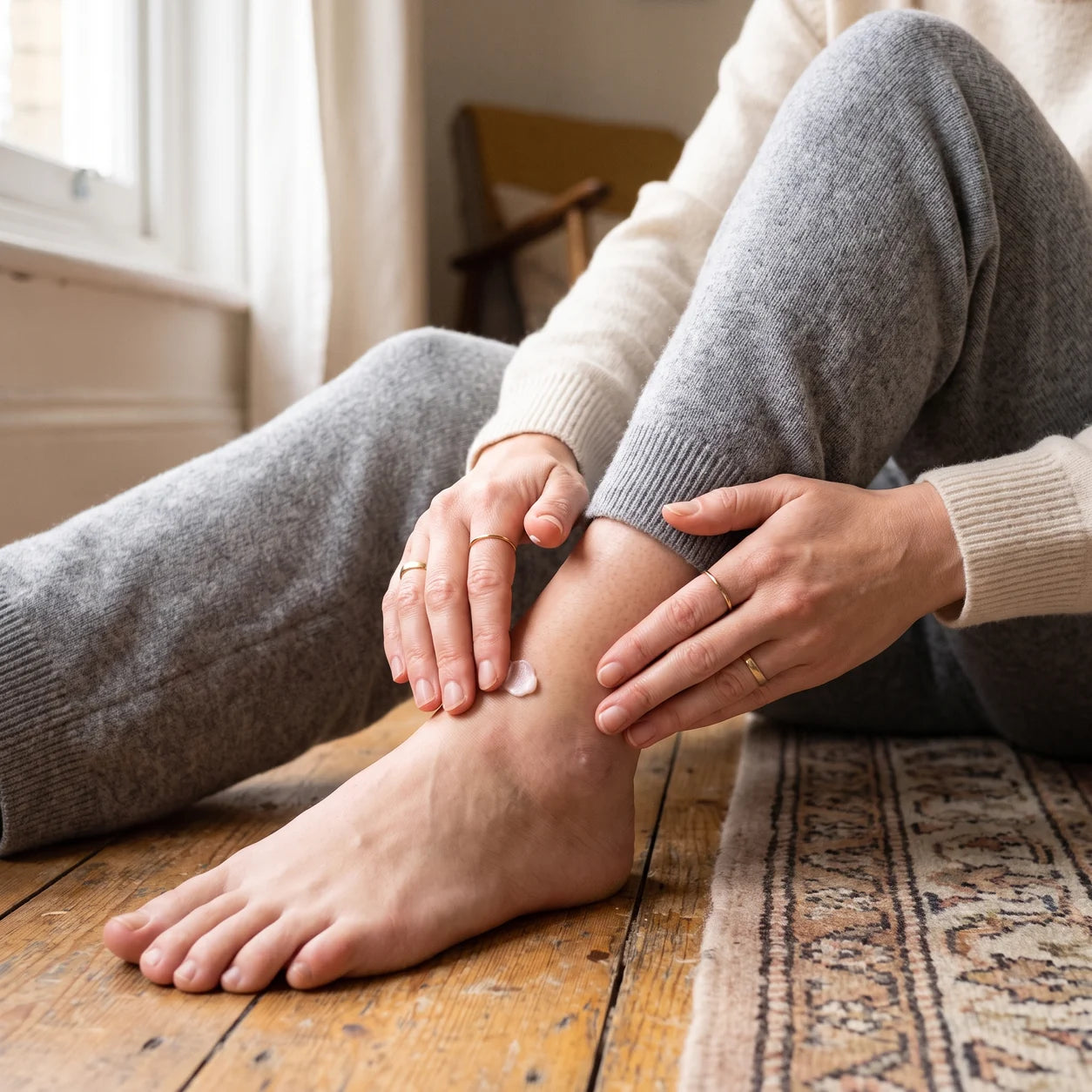 Applying balm to a swollen ankle