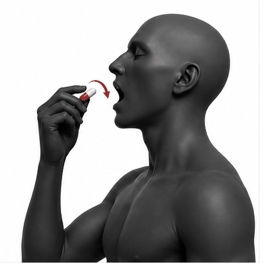 A pill being swallowed and broken down